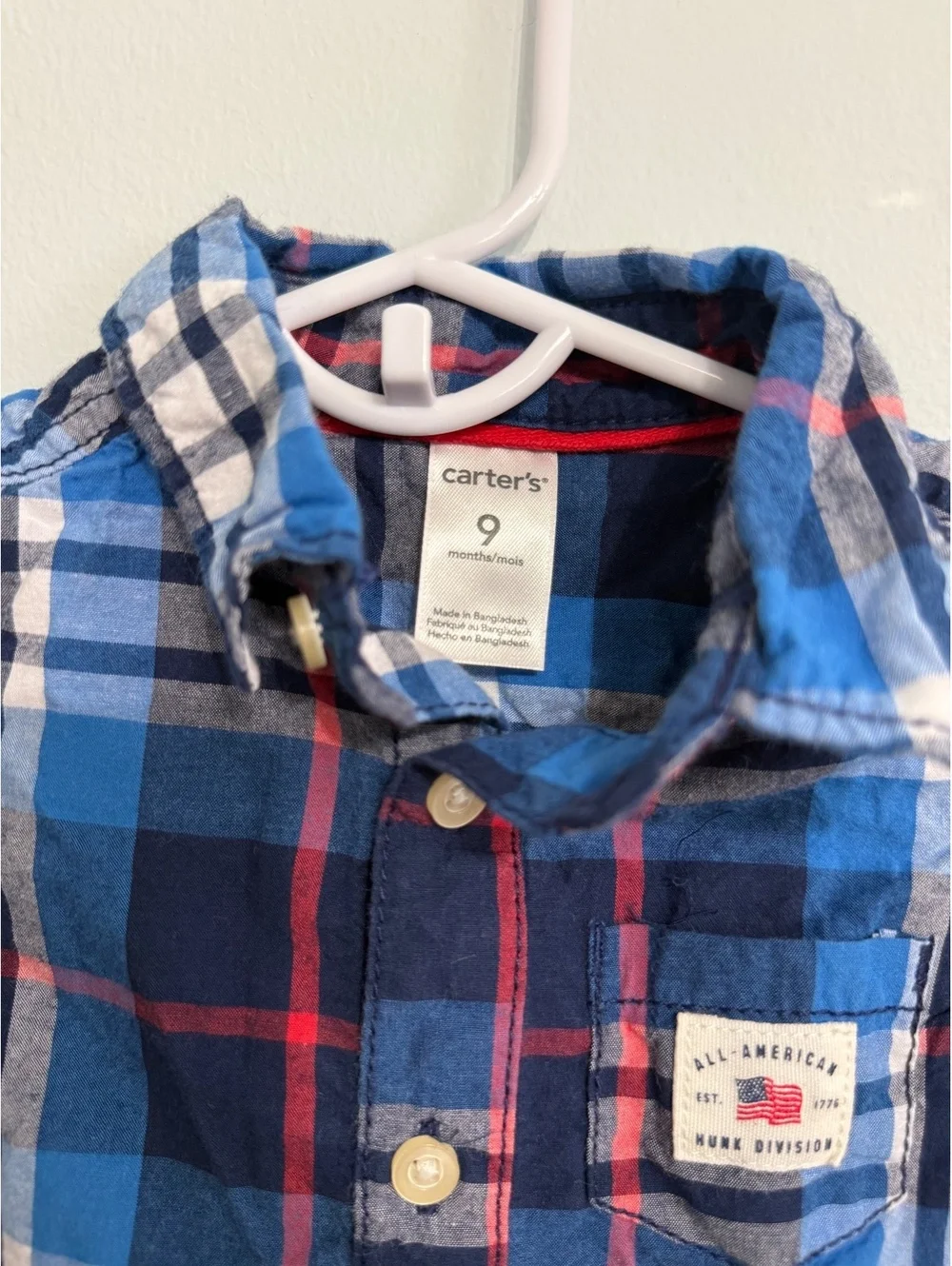 Carter's Baby Boys' 9-Month Blue Plaid Short Sleeve Romper